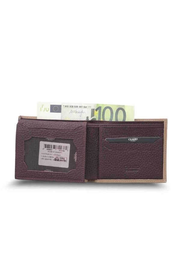 Guard Mat Gül Kurusu - Bordo Yatay Hakiki Deri Cüzdan P1336 - 3