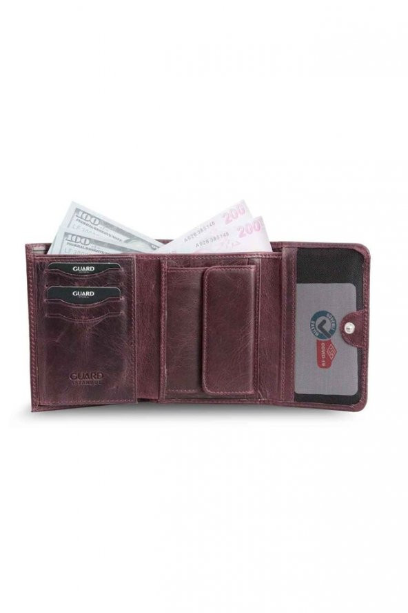 Guard Bozuk Para Bölmeli Crazy Bordo Kadın Cüzdan Hakiki Deri P214 - 2