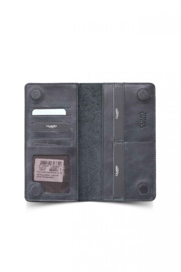 Guard Antik Siyah Telefon Girişli Hakiki Deri Erkek/Kadın Portföy Cüzdan P3047 - 2