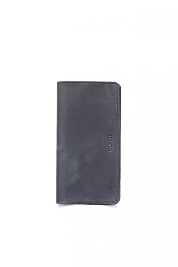 Guard Antik Siyah Telefon Girişli Hakiki Deri Erkek/Kadın Portföy Cüzdan P3047 - 4
