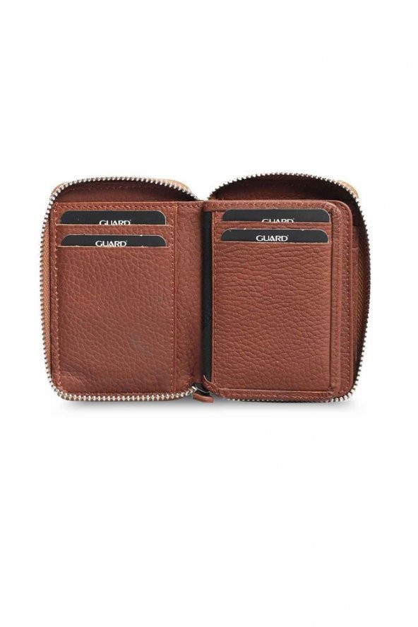 Guard Fermuarlı Taba Hakiki Deri Mini Erkek Cüzdan P796 - 1