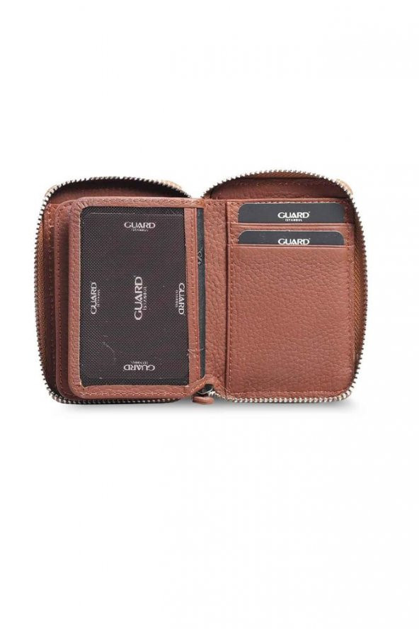 Guard Fermuarlı Taba Hakiki Deri Mini Erkek Cüzdan P796 - 3