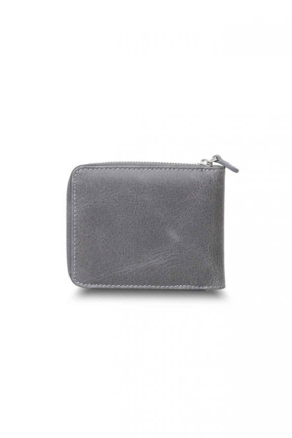 Guard Antik Gri Fermuarlı Yatay Mini Hakiki Deri Cüzdan Erkek / Kadın P2265 - 2