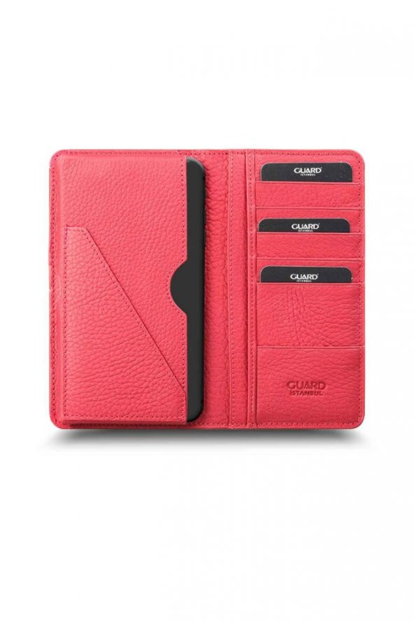 Guard Telefon Girişli Kırmızı Hakiki Deri Unisex Cüzdan P1420 - 2