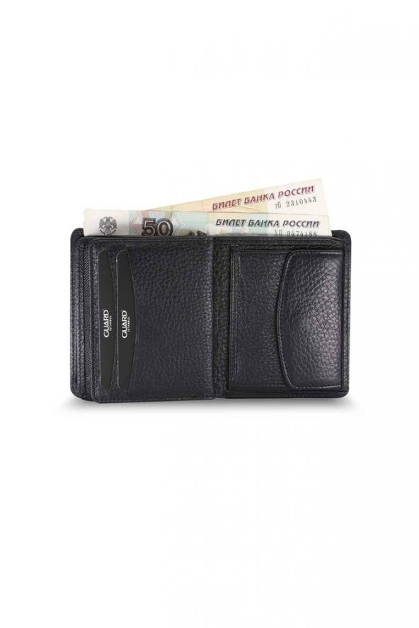 Guard Orta Çift Pisotlu, Bozuk Para Gözlü Siyah Erkek Cüzdan Hakiki Deri P703 - Resim 6