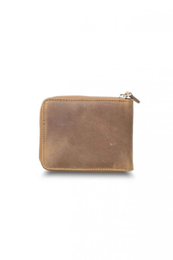 Guard Antik Taba Fermuarlı Yatay Mini Hakiki Deri Cüzdan Erkek / Kadın P2265 - 2