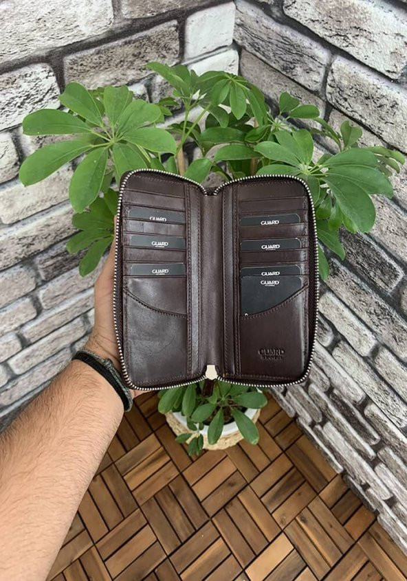 Guard Kahverengi Croco Baskılı Fermuarlı Portföy Cüzdan Hakiki Deri P3016 - Resim 5