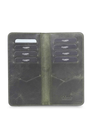 Guard Antik Yeşil  Telefon Girişli El Portföyü Hakiki Deri P3028 - Resim 4