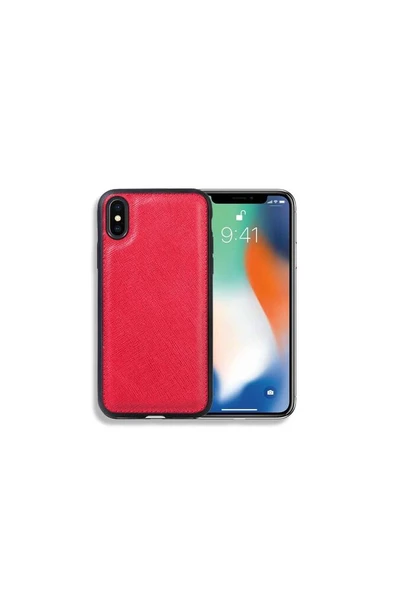 Guard Kırmızı Saffiano Hakiki Deri iPhone X / XS Kılıfı - Resim 4
