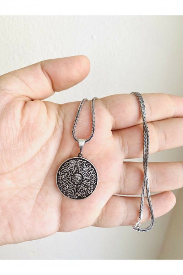 925 Ayar Gümüş Ayetel Kürsi Ve Nazar Duası Yazılı Erkek Kolye - 3