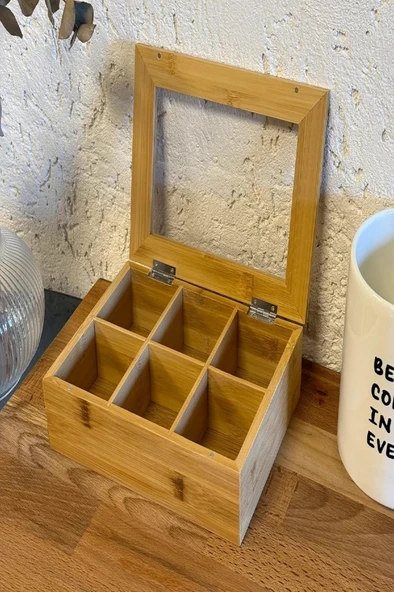 Kapris Bambu Organizer Kutu Takı Aksesuar Çay Kutusu 6 Bölmeli PBT312 - 4