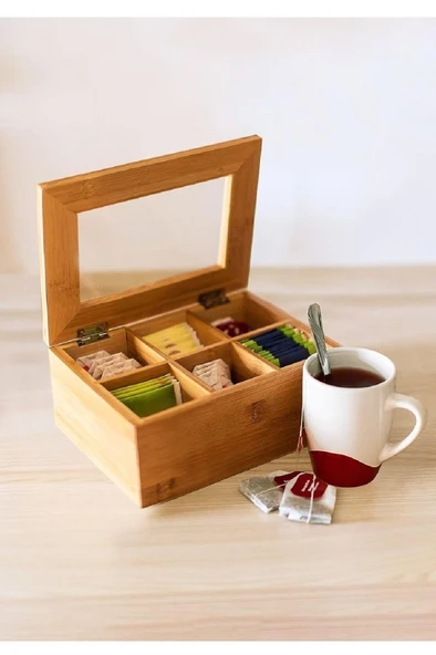 Kapris Bambu Organizer Kutu Takı Aksesuar Çay Kutusu 6 Bölmeli PBT312 - 2
