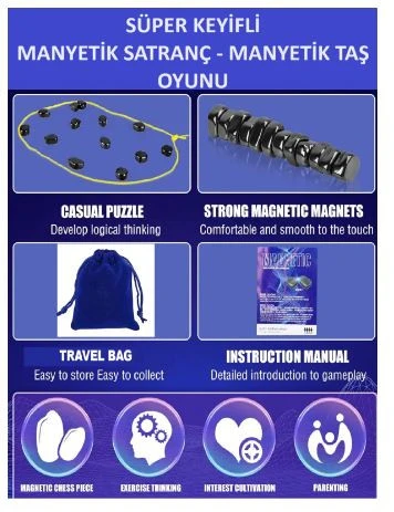 Süper Keyifli Manyetik Satranç-20 Taşlı Manyetik(Güçlü) Taş Oyunu - 5