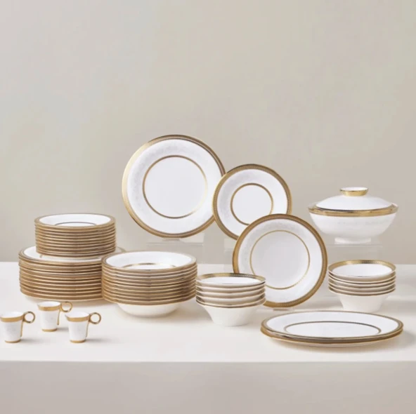 Karaca Royal Bone Charlotte 55 Parça 12 Kişilik Yemek Takımı Gold 