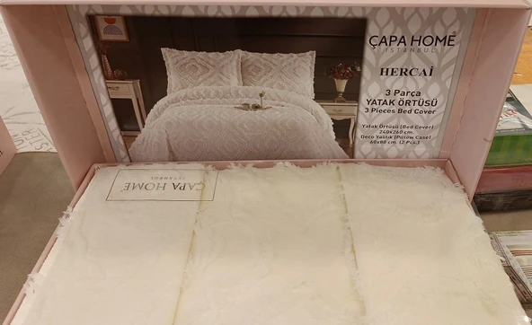 HERCAİ KREM 3 PARÇA YATAK ÖRTÜSÜ SETİ ÇAPA HOME - 2