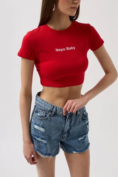 Nepo Baskılı Crop T-Shirt - 4