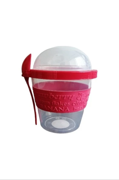 Kapaklı Kaşıklı Hazırla ve Çık Meyveli Yoğurt Kabı 500 ml   -AP-9200