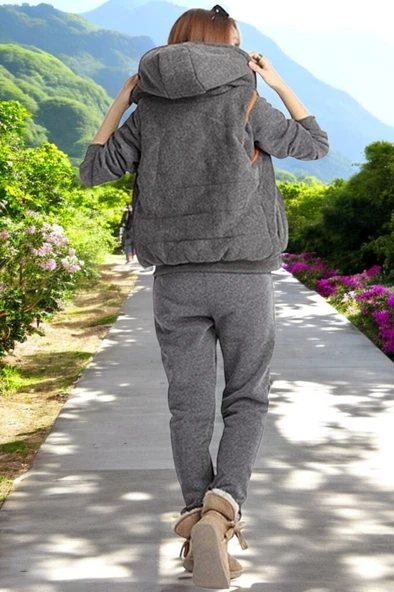 Kışlık Rahat Üçlü Eşofman Takımı - Resim 3