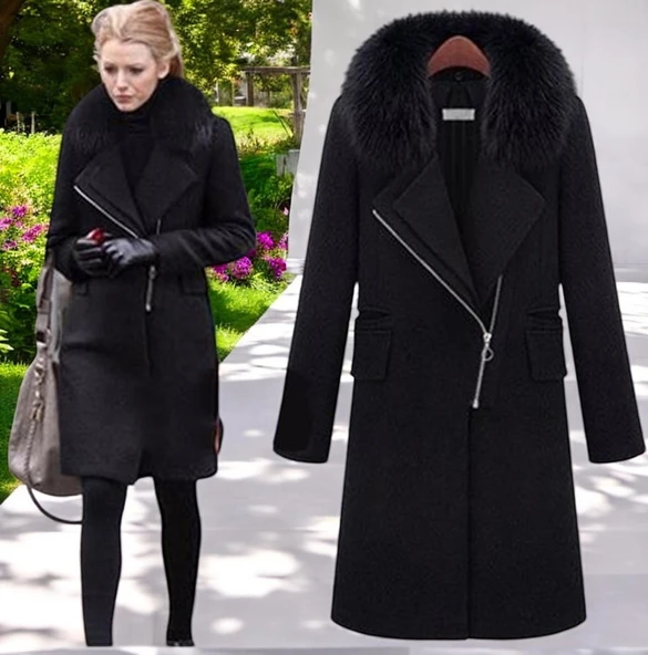 Kışlık Çıkarılabilir Kürk Yaka Kaşmir Kaşe Kadın Kaban ürün görseli 1