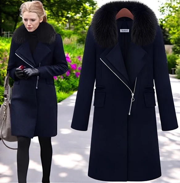 Kışlık Çıkarılabilir Kürk Yaka Detaylı Kaşe Kaban ürün görseli 1