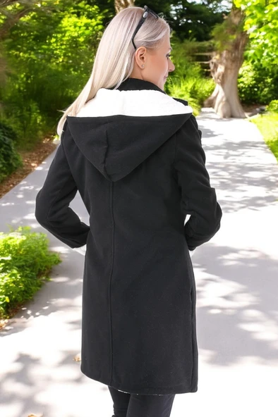 Kapüşonlu Kaşmir Kadın Kaşe Kaban - Resim 2