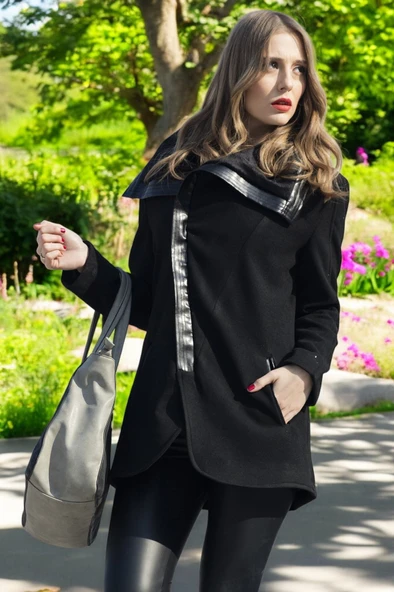 Kışlık Kaşmir Yaka Kaşe Kadın Kaban - Resim 2