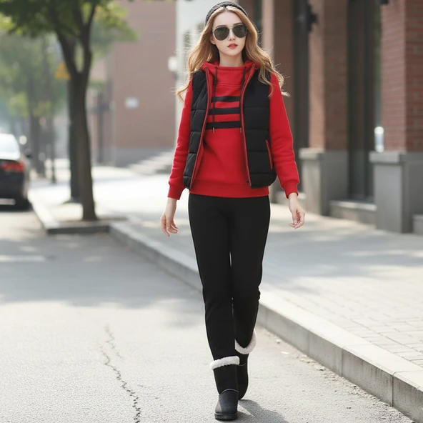 Kışlık Sevgili Kombini Kadın Üçlü Eşofman - Resim 4