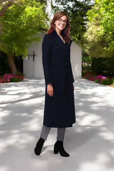 Kışlık Kemer Detaylı Kaşmir Kaşe Kadın Kaban - Resim 3