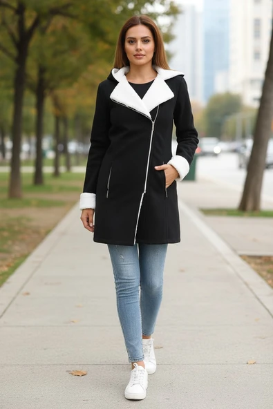 Kapüşonlu Kaşmir Kaşe Kadın Kaban ürün görseli 1