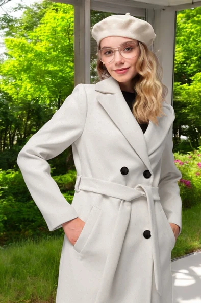 Kışlık Düğme Detaylı Kaşmir Kaşe Kaban - 4