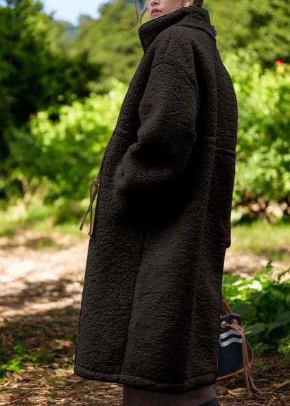 Kışlık Şık Fermuarlı Peluş Ceket - Resim 3