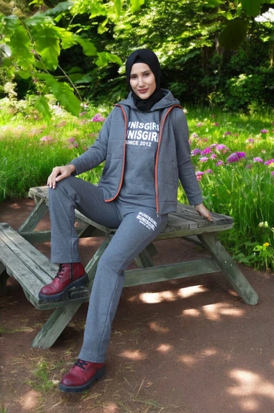 Kışlık Şık Rahat Üçlü Kadın Eşofman Takımı - Resim 5