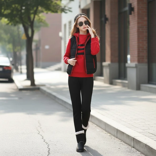 Kışlık Sevgili Kombini Şık Kadın Üçlü Eşofman - Resim 2