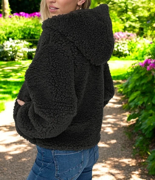 Kışlık Özel Tasarım Rahat Peluş Ceket - 2