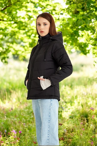 Kışlık Su Geçirmez Kısa Rahat Şişme Kadın Mont - Resim 6