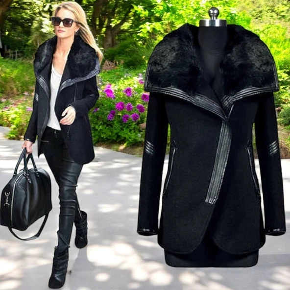 Kışlık Kaşmir Yaka Kadın Kaşe Kaban ürün görseli 1