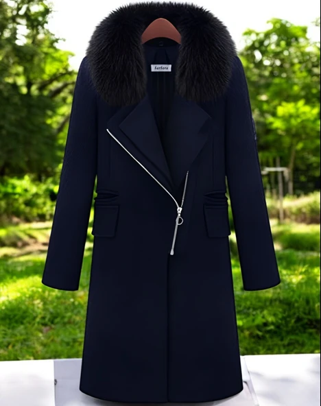 Kışlık Çıkarılabilir Kürk Yaka Kaşe Kaban ürün görseli 1