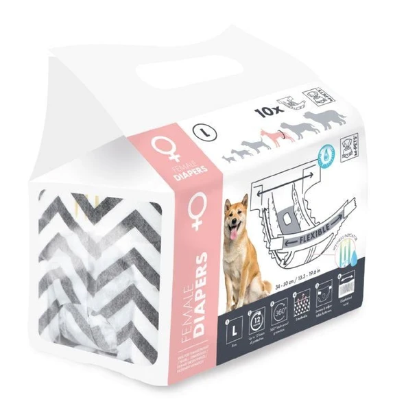 M-Pets Diapers Dişi Köpekler İçin Külot (L) 10'lu