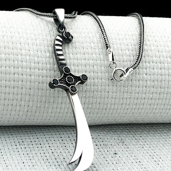 925 Ayar Siyah Taşlı Zülfikar Gümüş Kolye ürün görseli 1