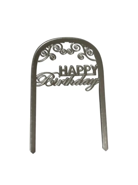 Happy Birthday Yazılı Çerçeveli Aynalı Pleksi Gümüş