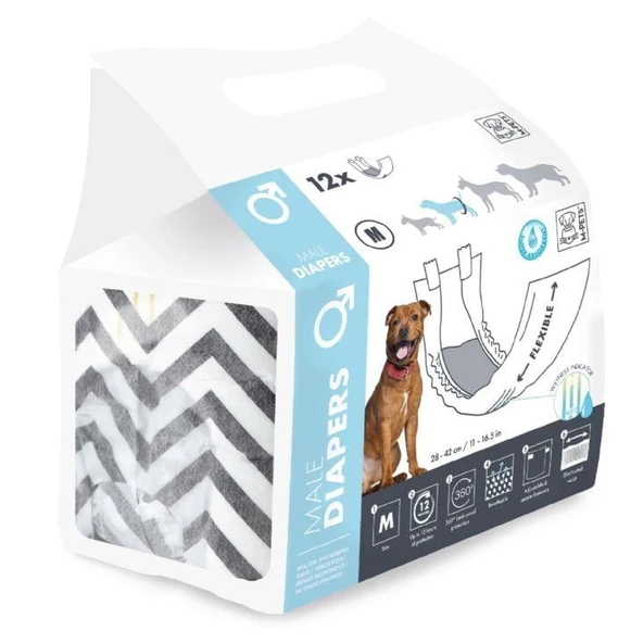 M-Pets Diapers Erkek Köpekler İçin Külot (M) 12'li
