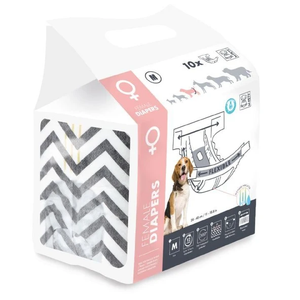 M-Pets Diapers Dişi Köpekler İçin Külot (M) 10'lu