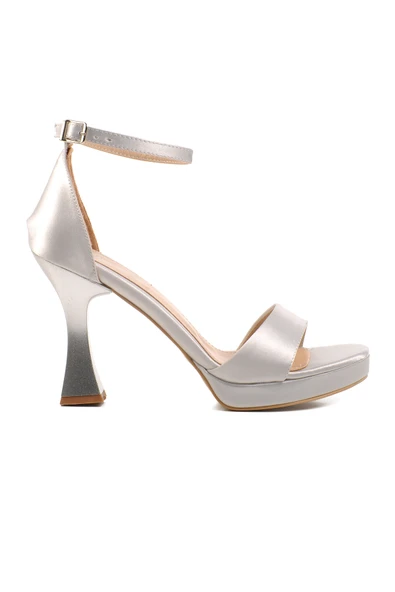 Ayakmod Gümüş Saten İnce Topuk Kadın Topuklu Ayakkabı 448183 Z
