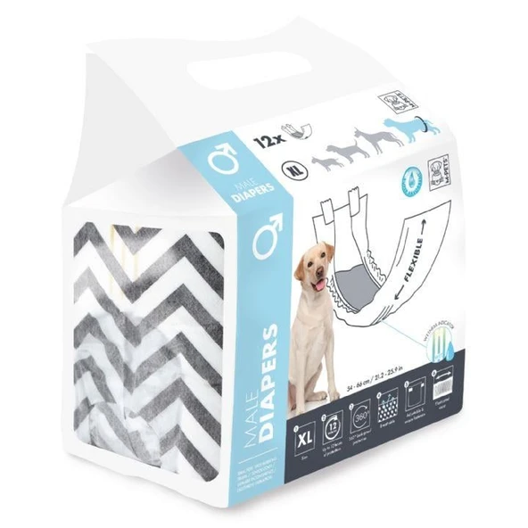 M-Pets Diapers Erkek Köpekler İçin Külot (XL) 12'li