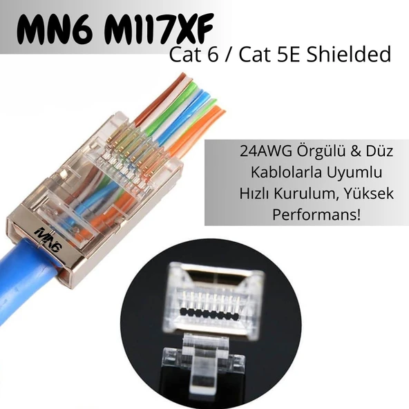 MN6 M117XF Cat6 jack/60 Adet-Metal EZ/Yeni Nesil rj45 cat6-8P/8C AÇIK UÇLU/Cat6 Konnektör - 6