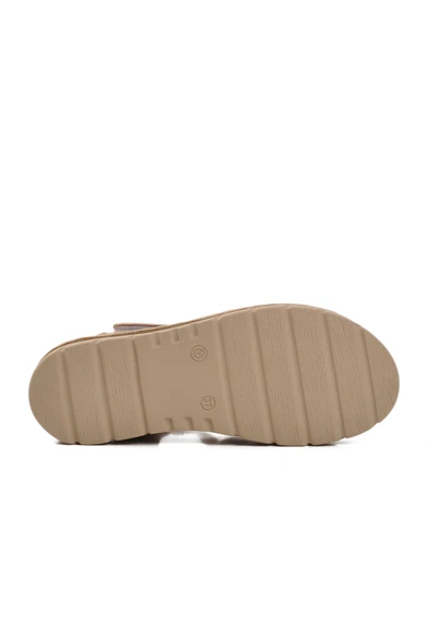 Ayakmod Bej Cırtlı Kadın Sandalet 492127 Z - 5