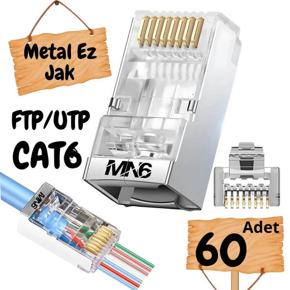 MN6 M117XF Cat6 jack/60 Adet-Metal EZ/Yeni Nesil rj45 cat6-8P/8C AÇIK UÇLU/Cat6 Konnektör