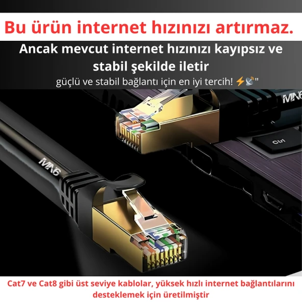 MN6 M109f Cat7 Kablo 15 Metre/10GBps-50 Mikron Altın Kaplama/STP/Cat7 Ethernet Kablosu - 7