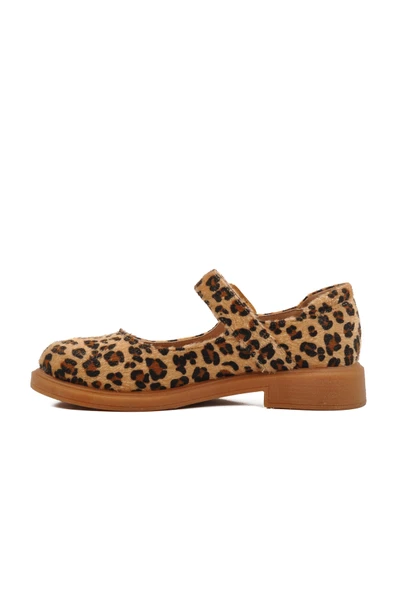Ayakmod Kahve Leopar Desenli Kemerli Kadın Babet 572407 Z - 2