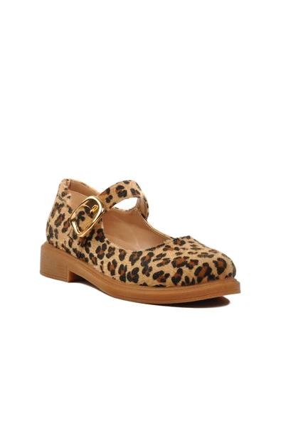 Ayakmod Kahve Leopar Desenli Kemerli Kadın Babet 572407 Z - 3